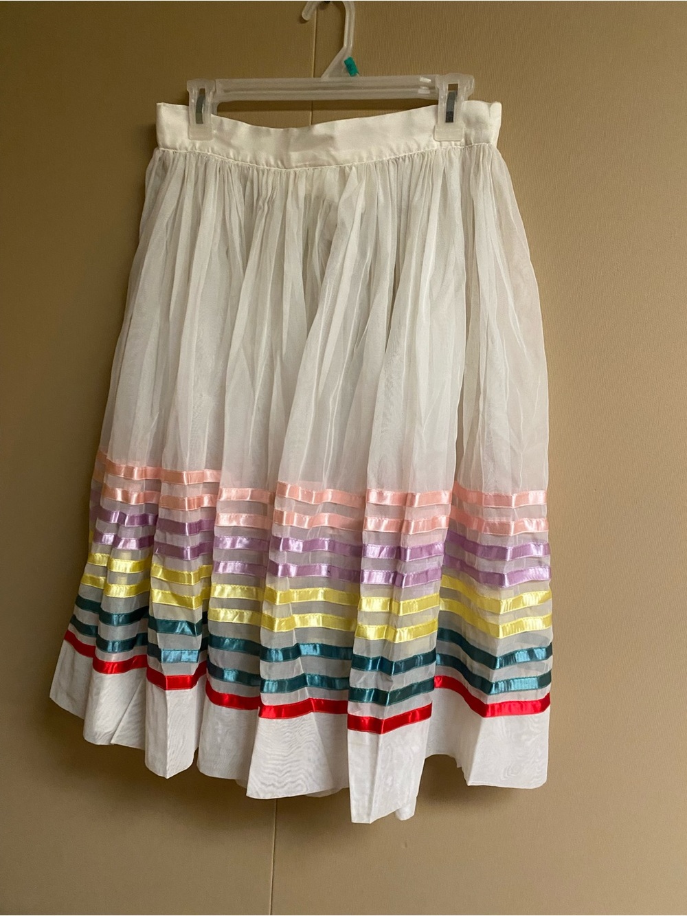 Sheer White Multi-Stripe full Midi Skirt
